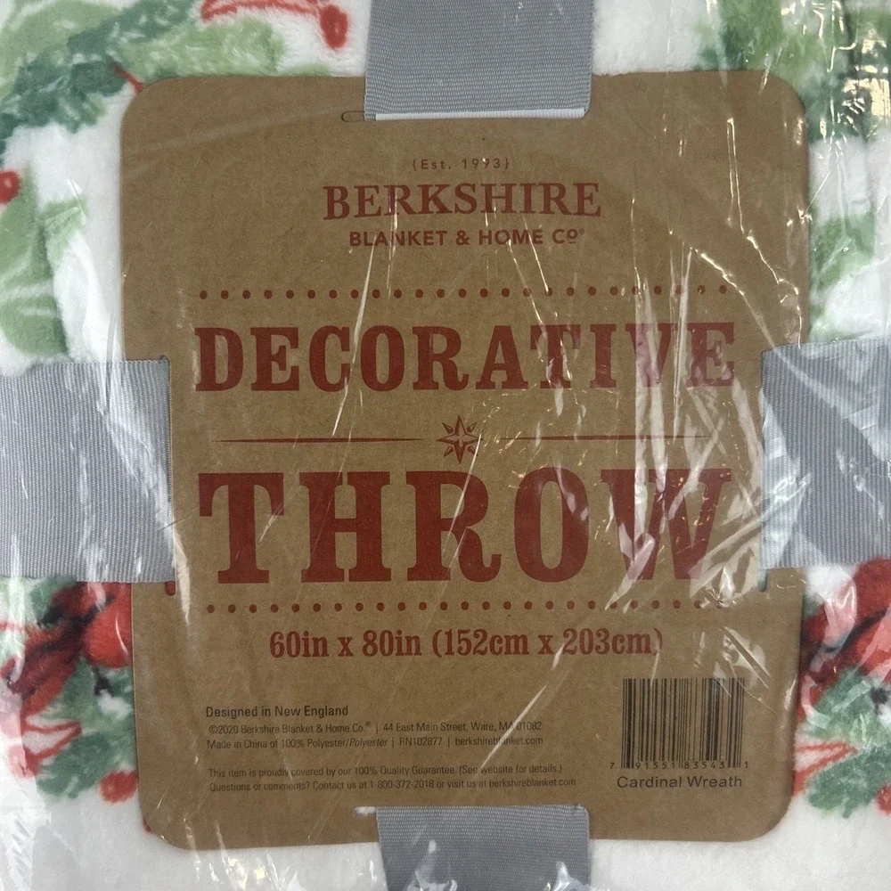 Berkshire Red Cardinal Bird Fleece Throw Blanket Christmas Holiday 60x80 New